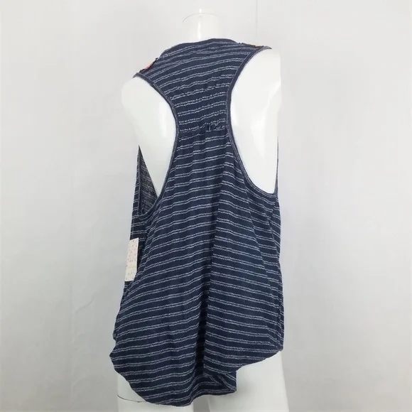 Free People Tank Top Womens Small Blue Striped Sleeveless Frida Embroidered - Picture 3 of 5